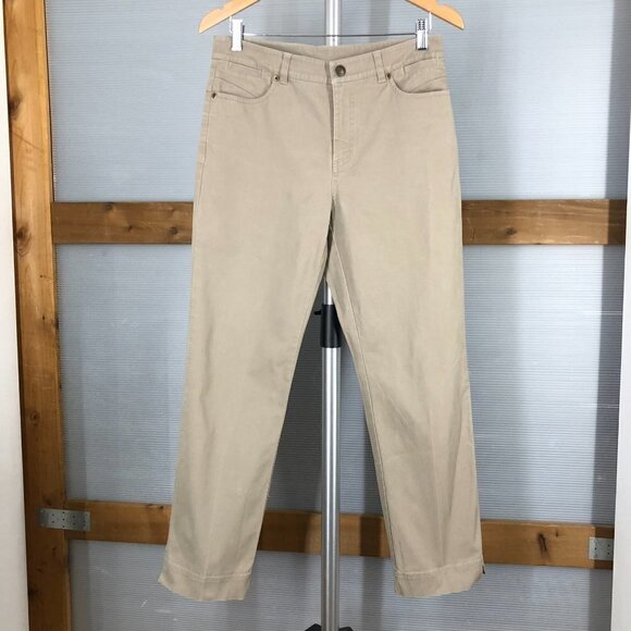 Sz S (4/6)- Smythe Tan Straight Leg Hight Rise Chino Khaki Trouser Pants‎ - Picture 1 of 15
